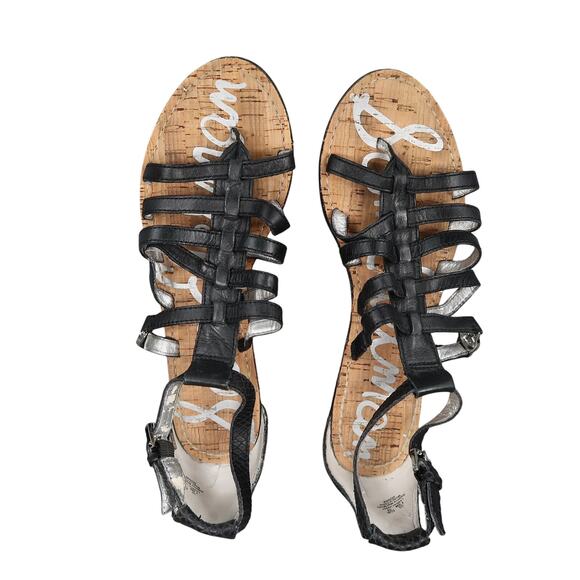 Sam Edelman Shoes Womens 7.5 Sandal Leather Caged Buckle Strappy Low Wedge Donna - Picture 6 of 12